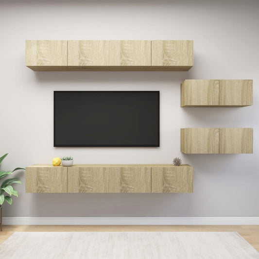 Ensemble de meubles TV 6 pièces en bois de chêne Sonoma