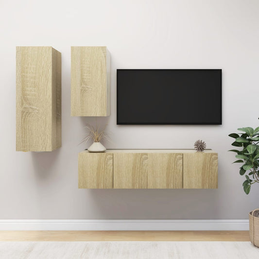 Ensemble de meubles TV 4 pièces en bois de chêne Sonoma