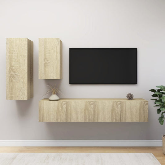 Ensemble de meubles TV 4 pièces en bois de chêne Sonoma