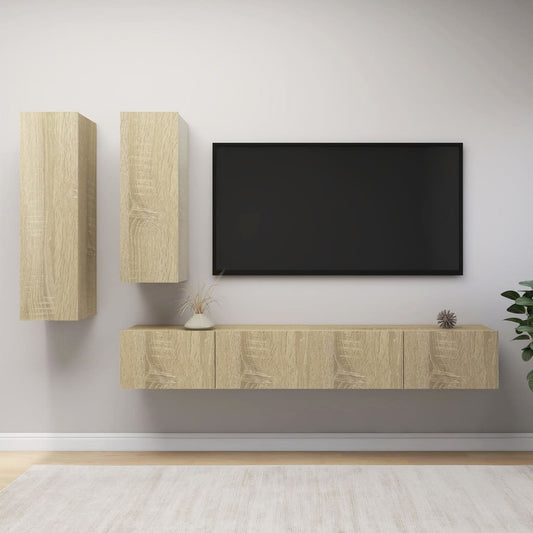 Ensemble de meubles TV 4 pièces en bois de chêne Sonoma