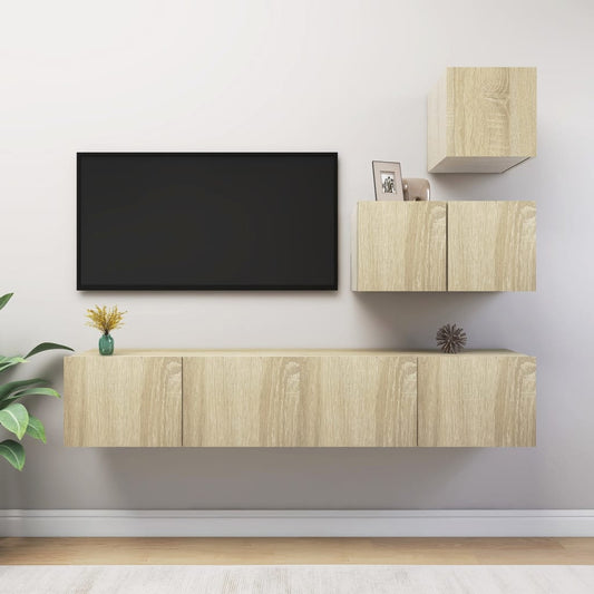 Ensemble de meubles TV 4 pièces en bois de chêne Sonoma