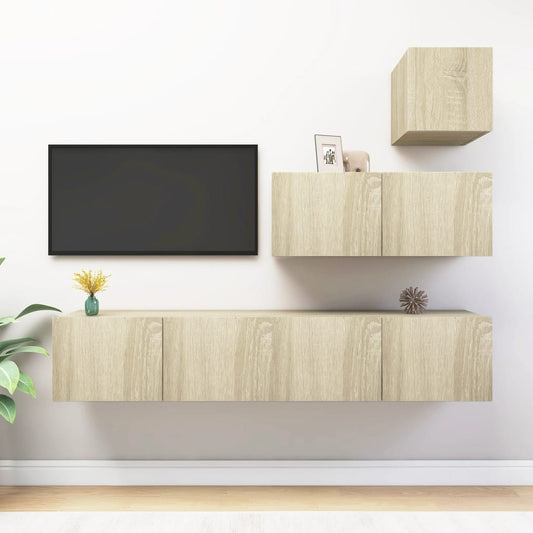 Ensemble de meubles TV 4 pièces en bois de chêne Sonoma