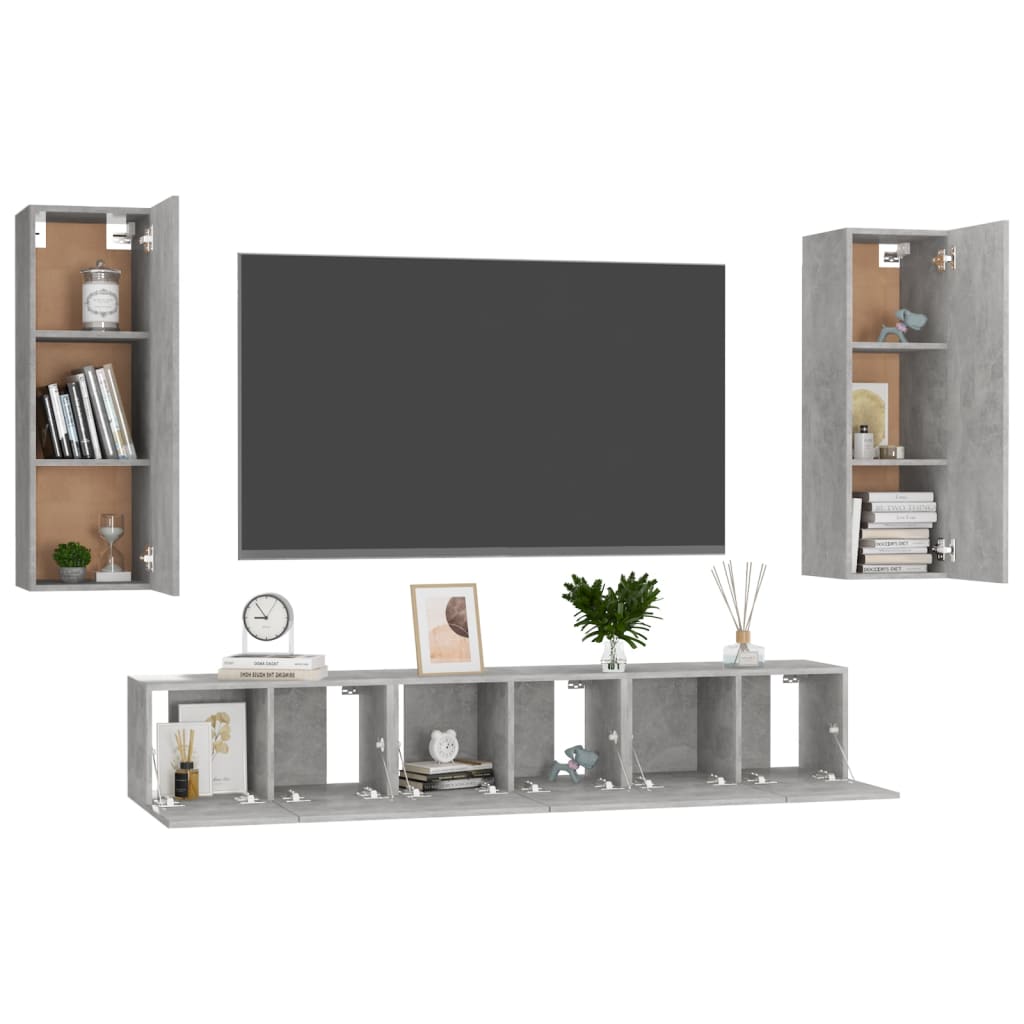 Ensemble de meubles TV 5 pièces en béton gris à base de bois