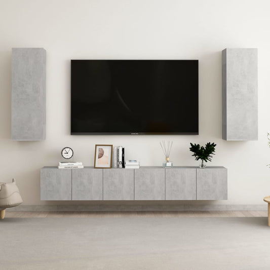 Ensemble de meubles TV 5 pièces en béton gris à base de bois