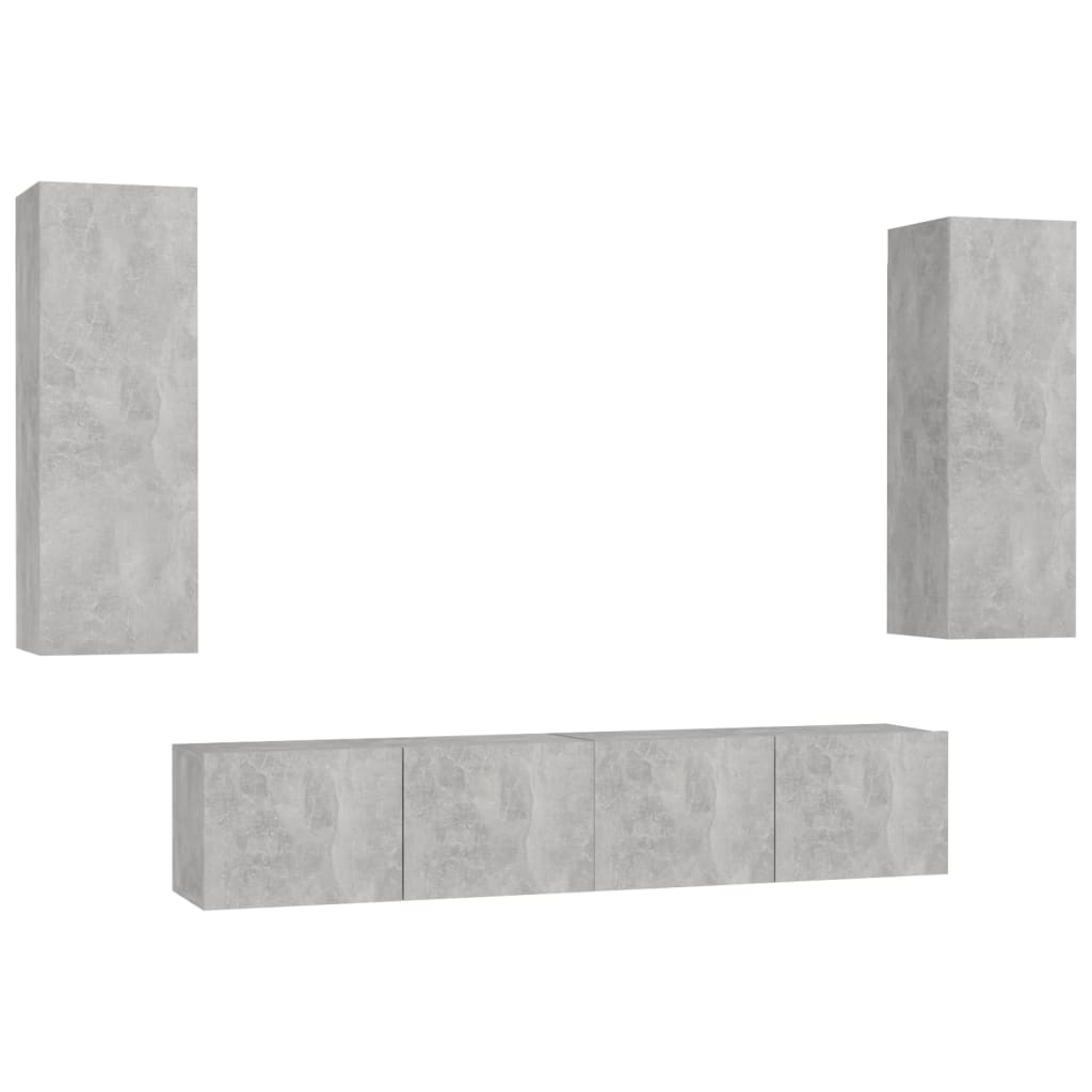 Ensemble de meubles TV 4 pièces en béton gris à base de bois