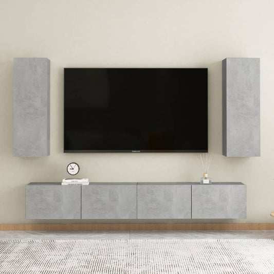 Ensemble de meubles TV 4 pièces en béton gris à base de bois