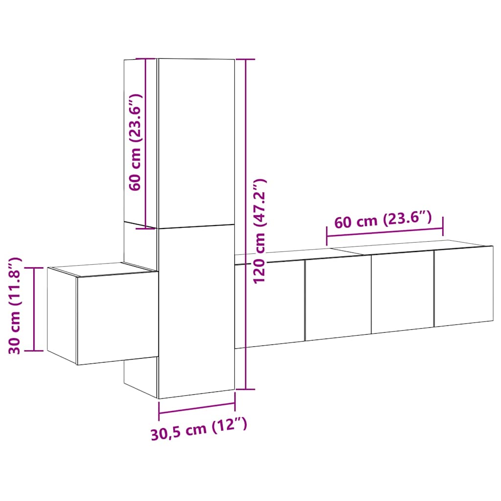 5-tlg. TV-Schrank-Set Betongrau Holzwerkstoff