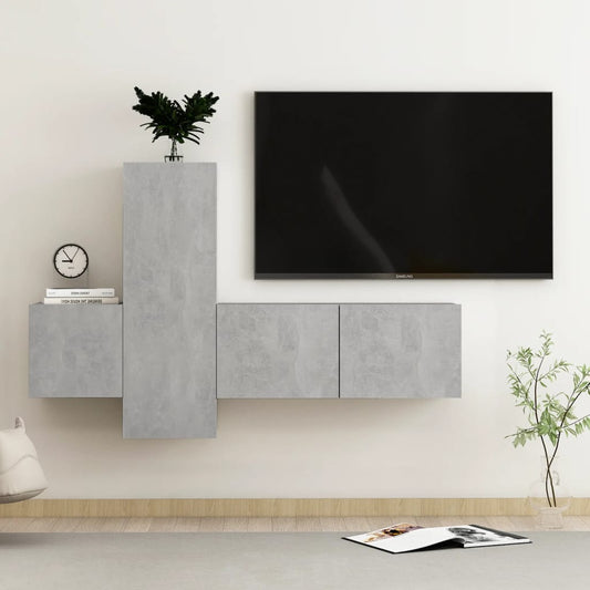Ensemble de meubles TV 3 pièces en béton gris à base de bois
