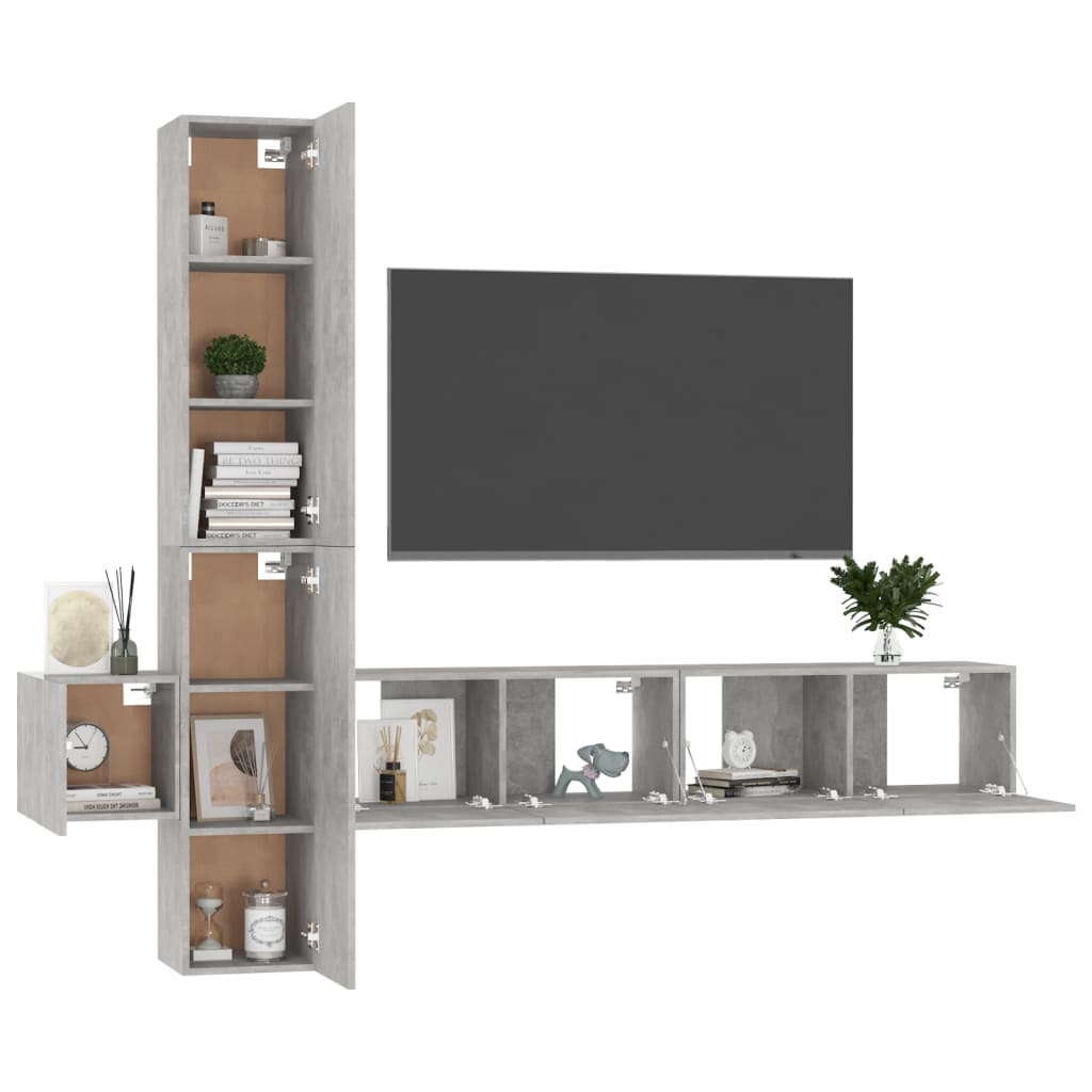 Ensemble de meubles TV 5 pièces en béton gris à base de bois