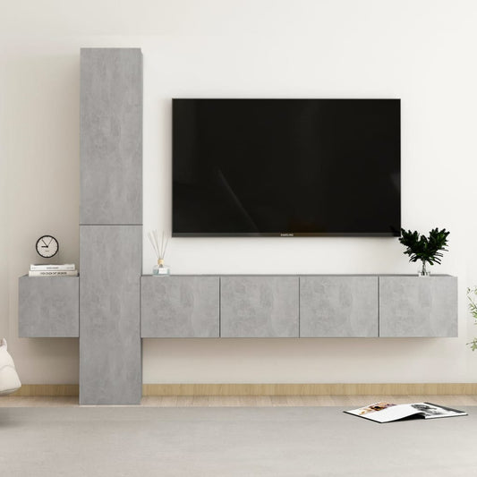 Ensemble de meubles TV 5 pièces en béton gris à base de bois