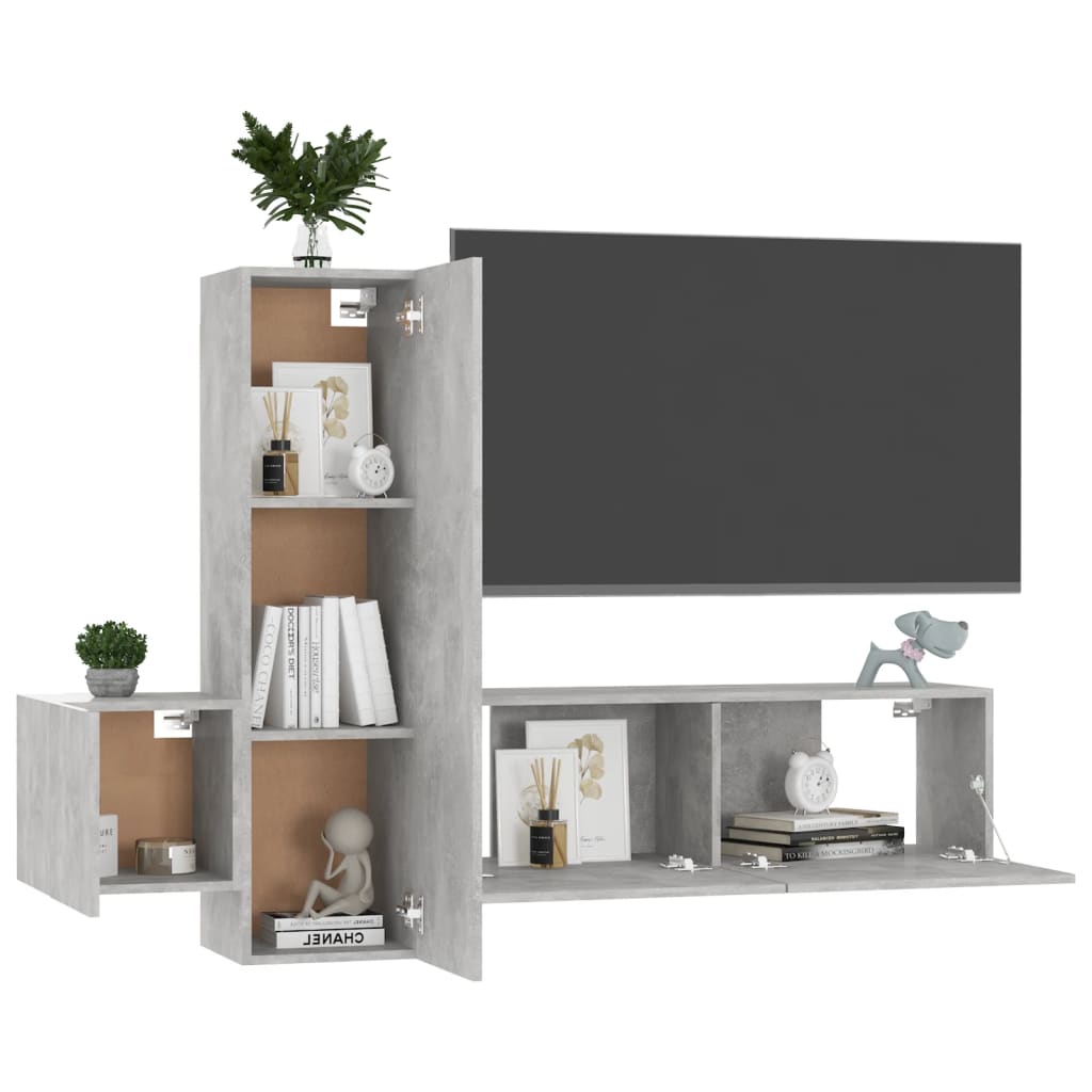 Ensemble de meubles TV 3 pièces en béton gris à base de bois