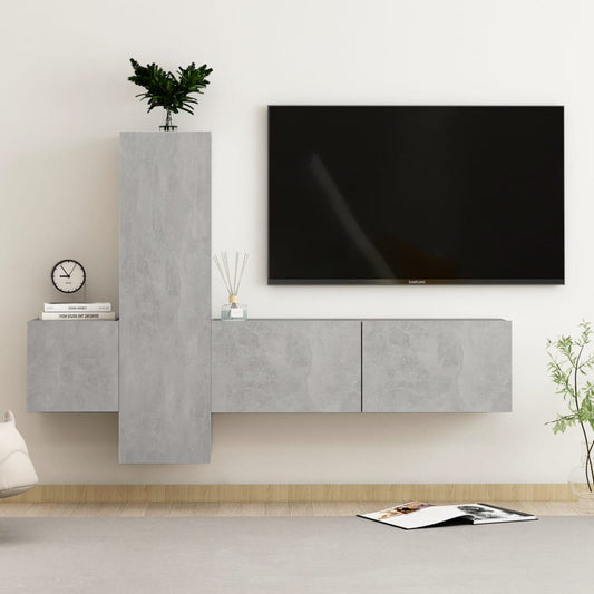 Ensemble de meubles TV 3 pièces en béton gris à base de bois