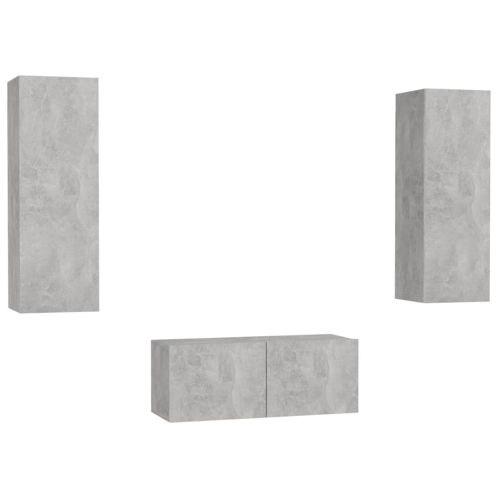 Ensemble de meubles TV 3 pièces en béton gris à base de bois