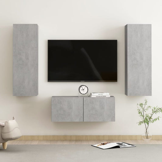Ensemble de meubles TV 3 pièces en béton gris à base de bois