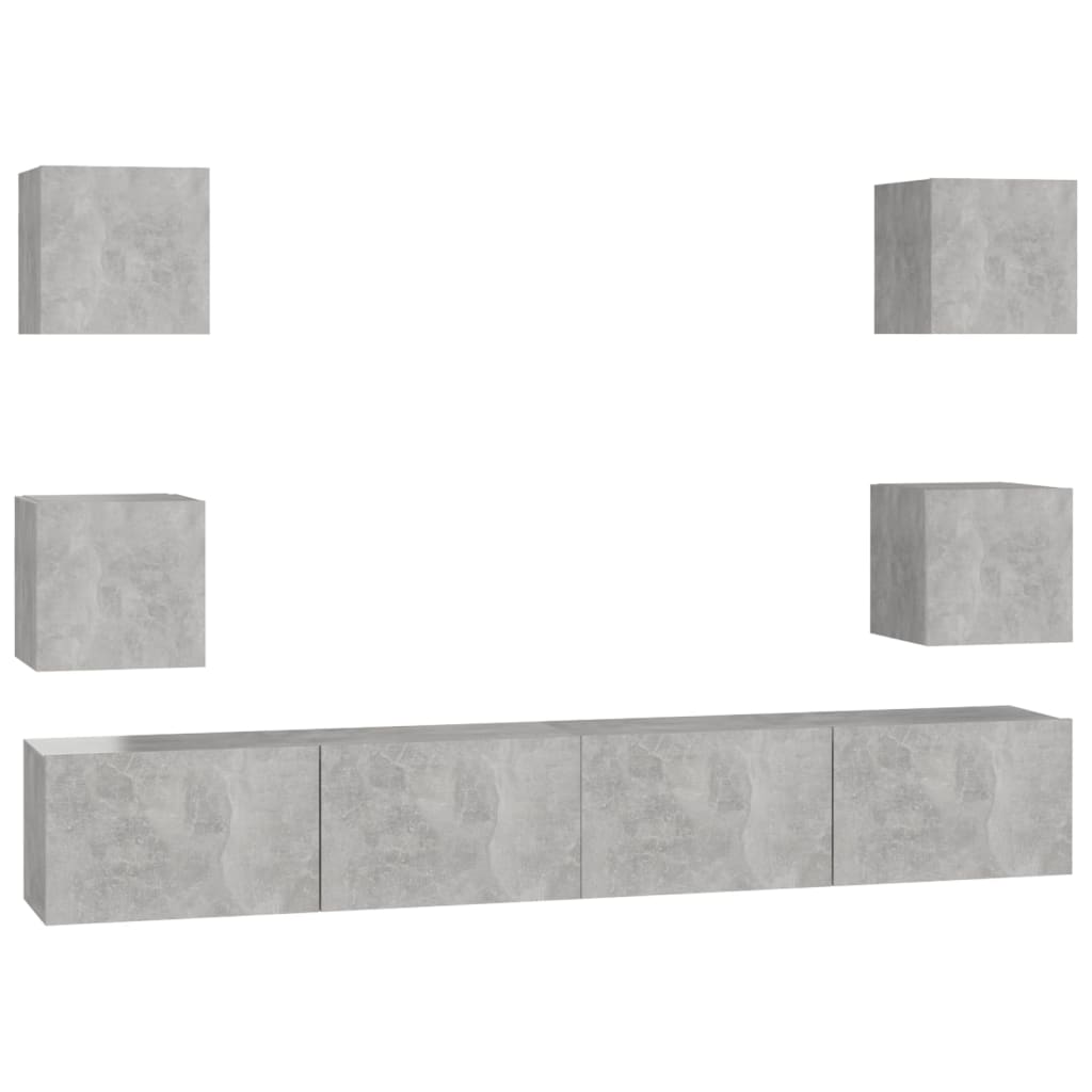 Ensemble de meubles TV 6 pièces en béton gris à base de bois