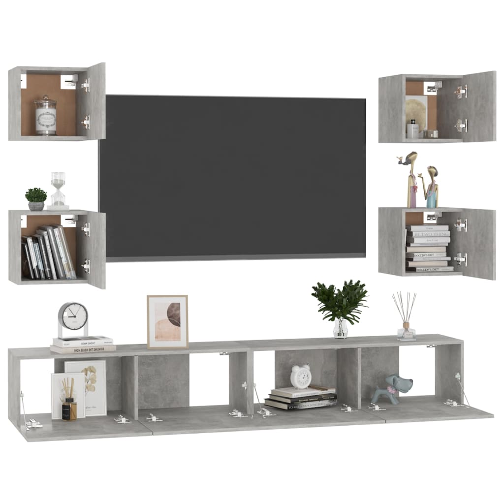 Ensemble de meubles TV 6 pièces en béton gris à base de bois