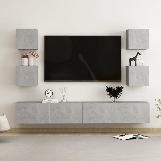 Ensemble de meubles TV 6 pièces en béton gris à base de bois