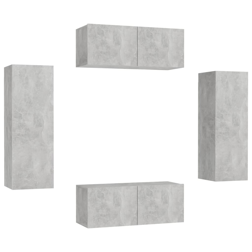 Ensemble de meubles TV 4 pièces en béton gris à base de bois