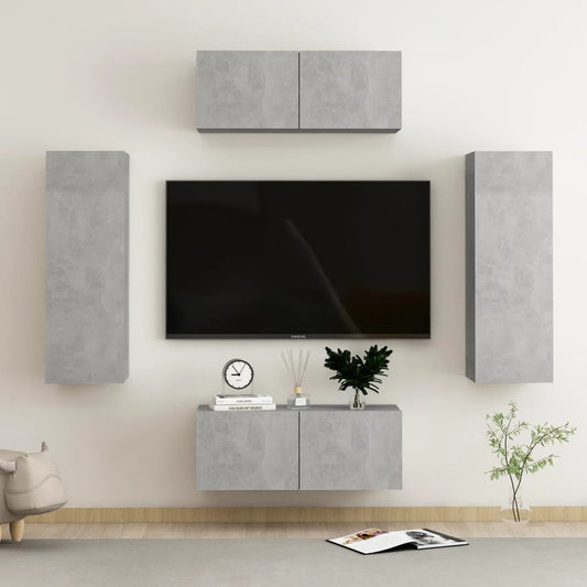Ensemble de meubles TV 4 pièces en béton gris à base de bois