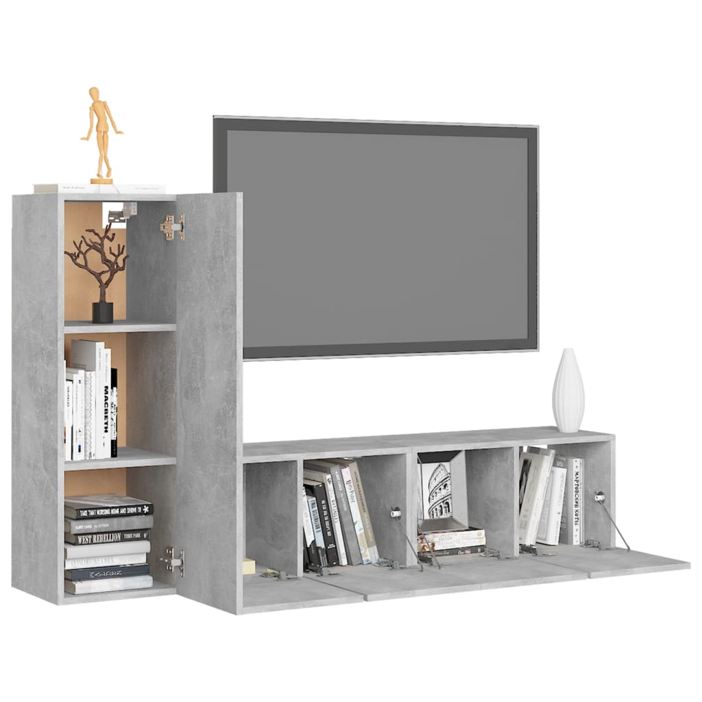 Ensemble de meubles TV 3 pièces en béton gris à base de bois