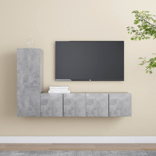 Ensemble de meubles TV 3 pièces en béton gris à base de bois