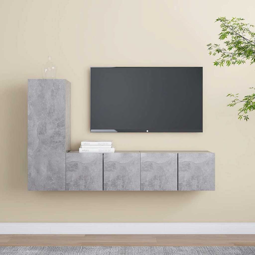 3-tlg. TV-Schrank-Set Betongrau Holzwerkstoff