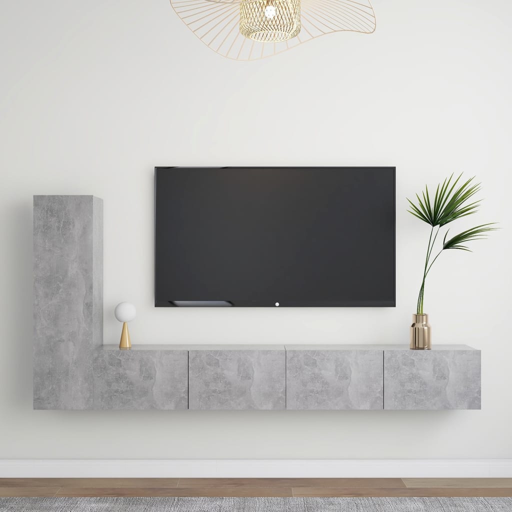 Ensemble de meubles TV 3 pièces en béton gris à base de bois