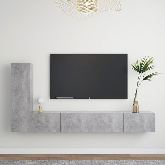 Ensemble de meubles TV 3 pièces en béton gris à base de bois