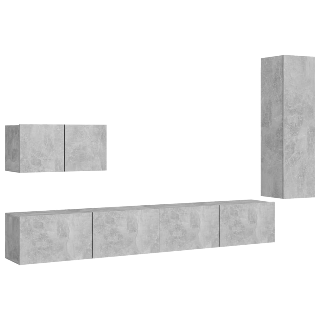 Ensemble de meubles TV 4 pièces en béton gris à base de bois