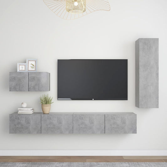 Ensemble de meubles TV 4 pièces en béton gris à base de bois