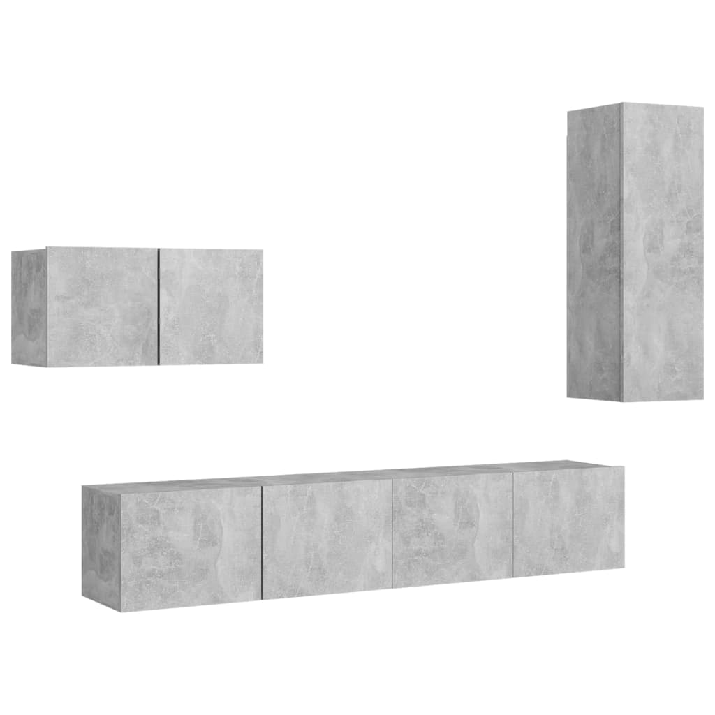 Ensemble de meubles TV 4 pièces en béton gris à base de bois