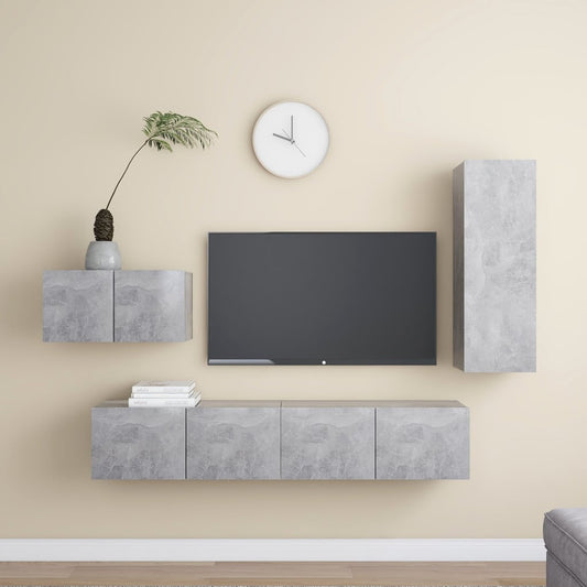 Ensemble de meubles TV 4 pièces en béton gris à base de bois