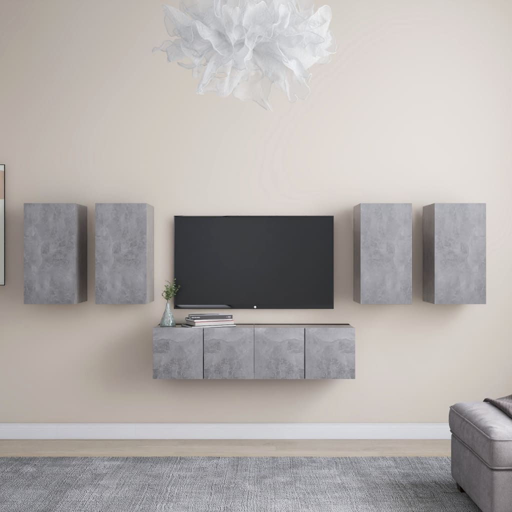 6-tlg. TV-Schrank-Set Betongrau Holzwerkstoff