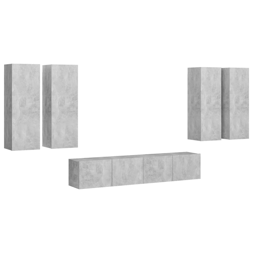 Ensemble de meubles TV 6 pièces en béton gris à base de bois
