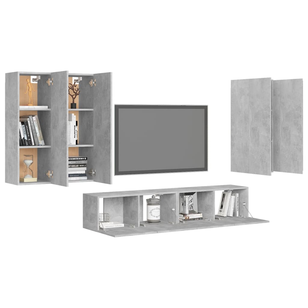 Ensemble de meubles TV 6 pièces en béton gris à base de bois