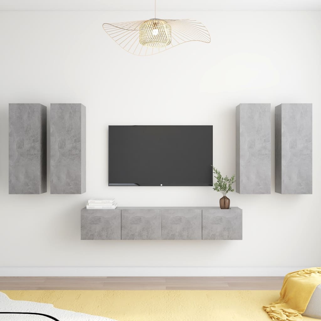 Ensemble de meubles TV 6 pièces en béton gris à base de bois
