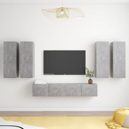 Ensemble de meubles TV 6 pièces en béton gris à base de bois