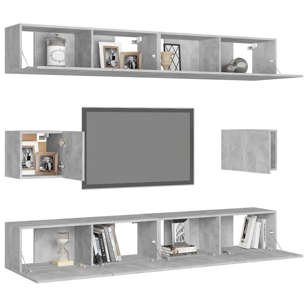 Ensemble de meubles TV 6 pièces en béton gris à base de bois