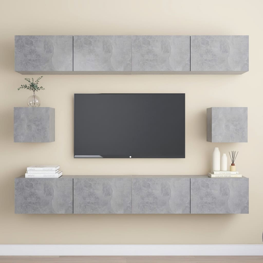 Ensemble de meubles TV 6 pièces en béton gris à base de bois