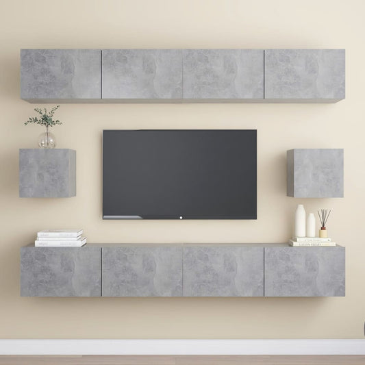 Ensemble de meubles TV 6 pièces en béton gris à base de bois