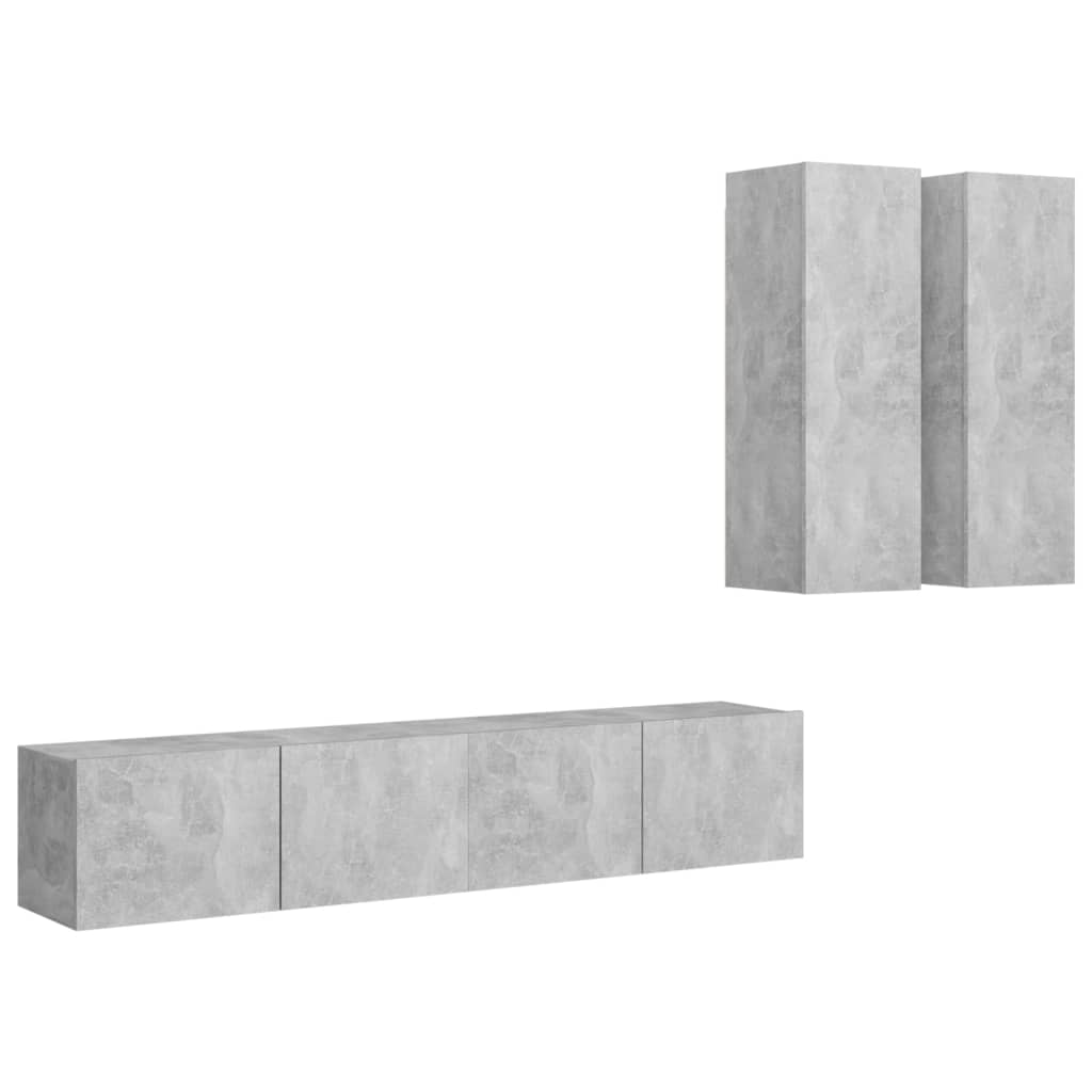 Ensemble de meubles TV 4 pièces en béton gris à base de bois