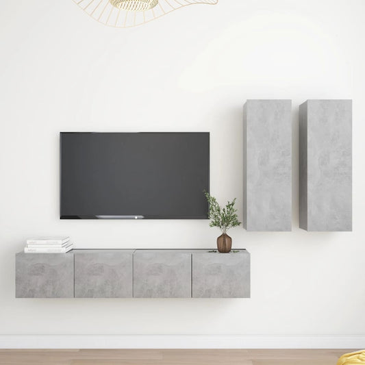 Ensemble de meubles TV 4 pièces en béton gris à base de bois