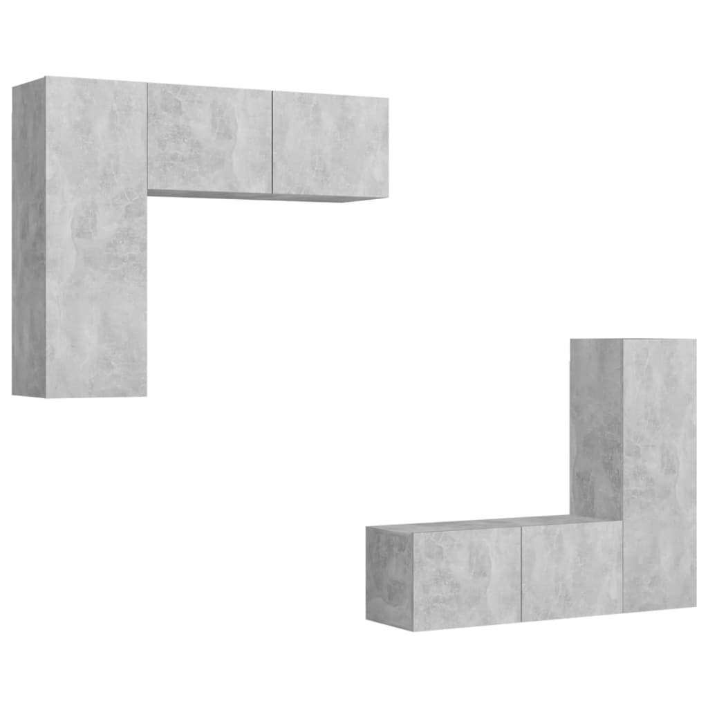 Ensemble de meubles TV 4 pièces en béton gris à base de bois