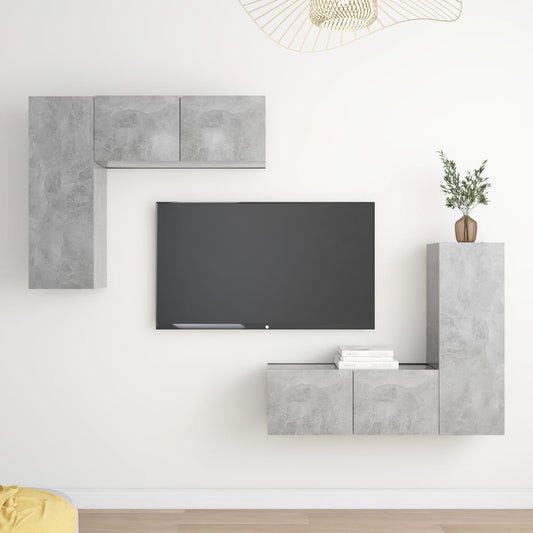Ensemble de meubles TV 4 pièces en béton gris à base de bois