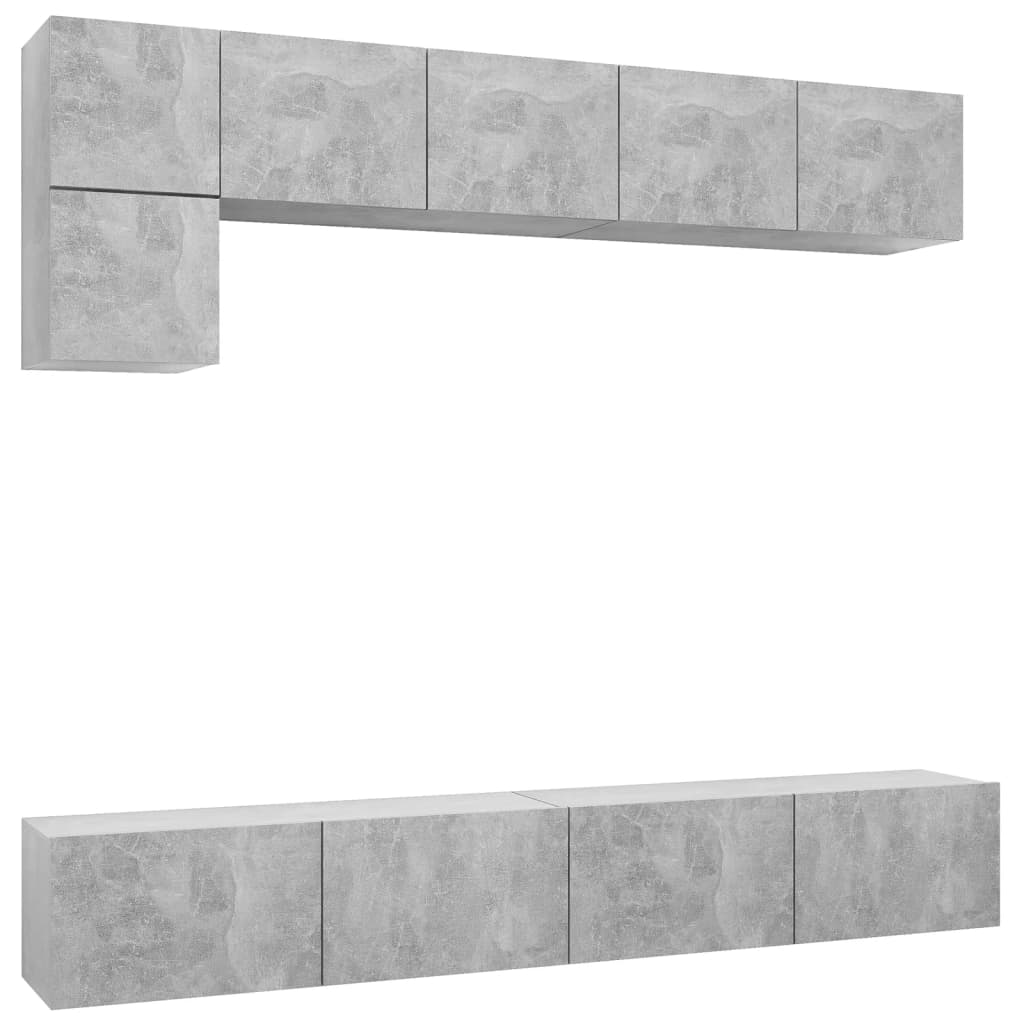 Ensemble de meubles TV 5 pièces en béton gris à base de bois