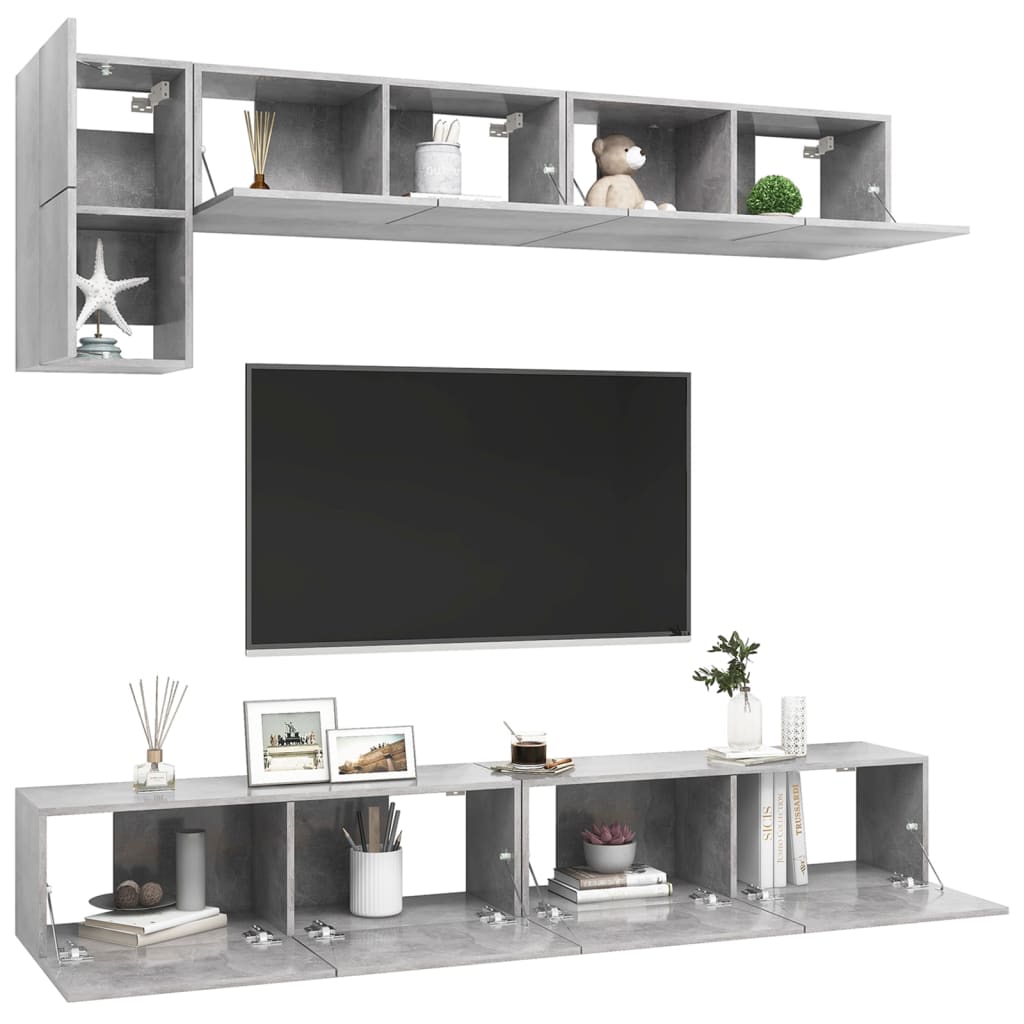 Ensemble de meubles TV 5 pièces en béton gris à base de bois