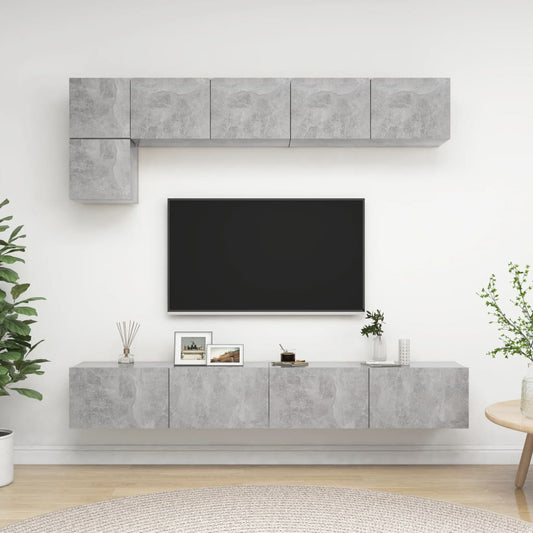 Ensemble de meubles TV 5 pièces en béton gris à base de bois