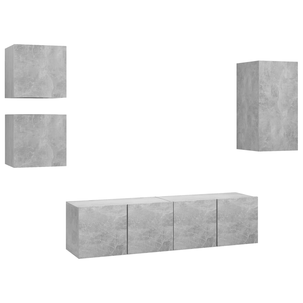 Ensemble de meubles TV 5 pièces en béton gris à base de bois