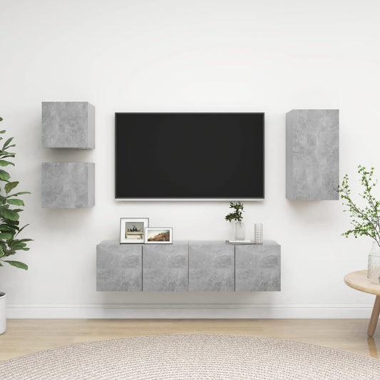 Ensemble de meubles TV 5 pièces en béton gris à base de bois