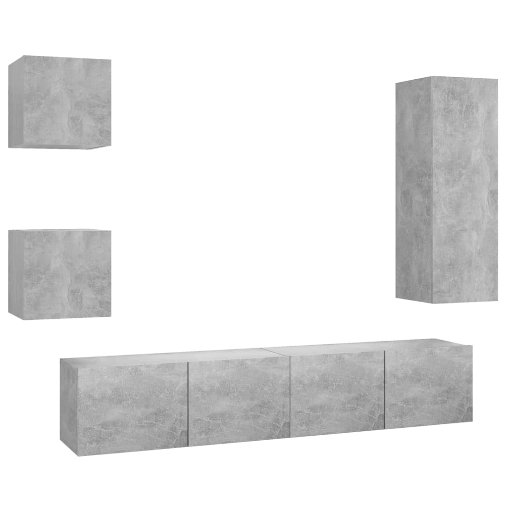 Ensemble de meubles TV 5 pièces en béton gris à base de bois